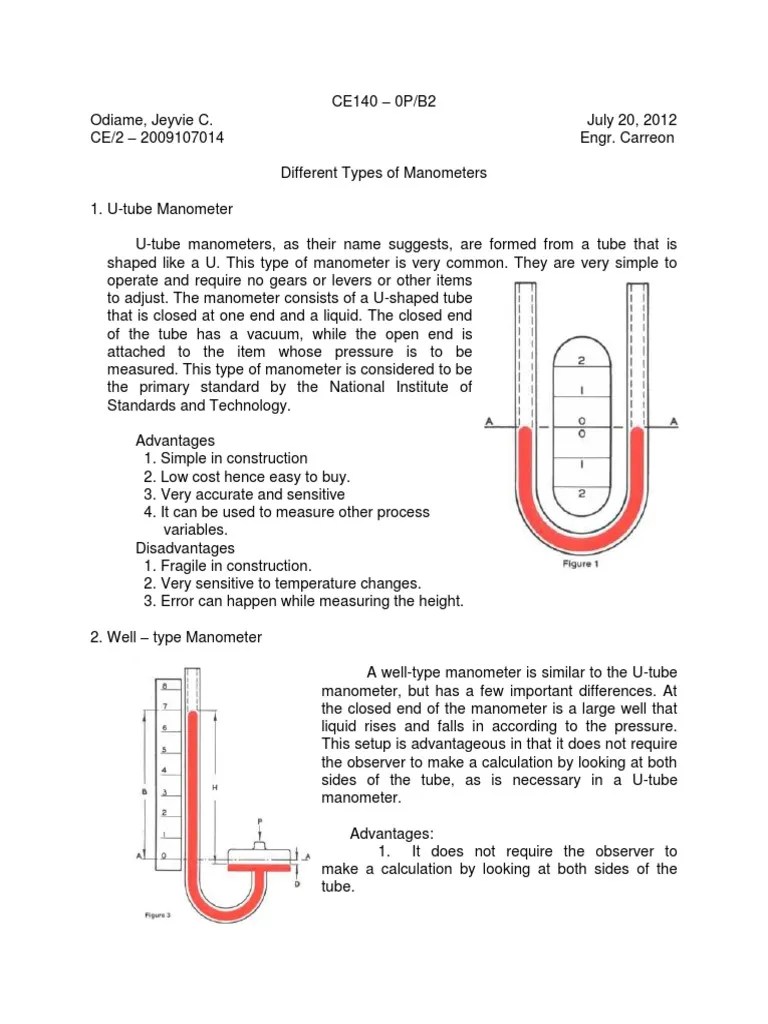 Types of Manometers PDF Pressure Measurement Pressure