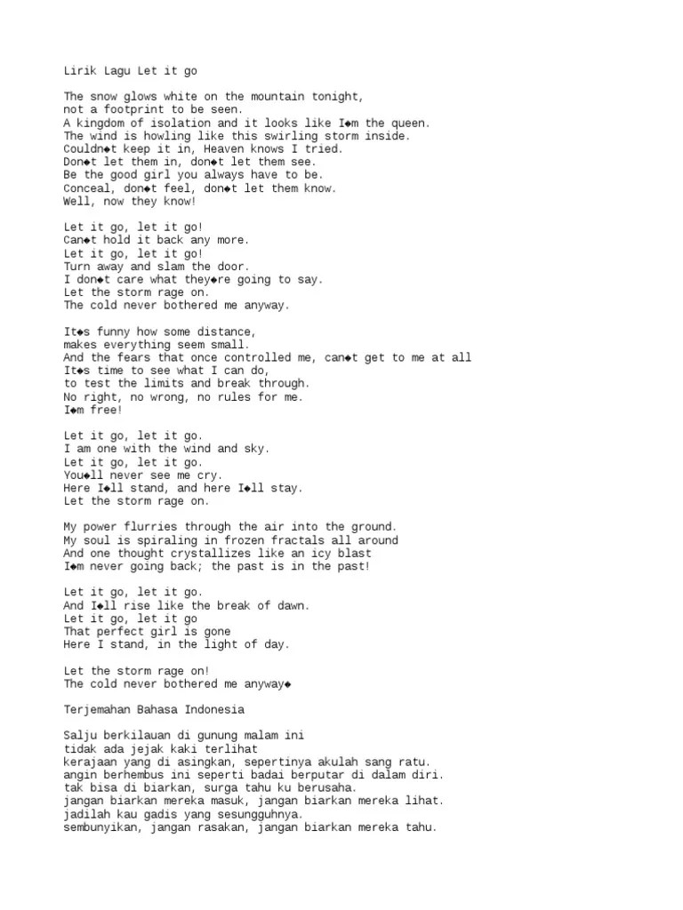 Lirik Lagu Frozen Let It Go Dan Terjemahan