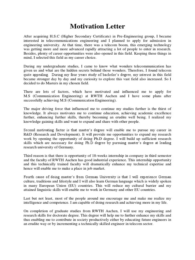 Motivation Letter Academic Degree Doctor Of Philosophy