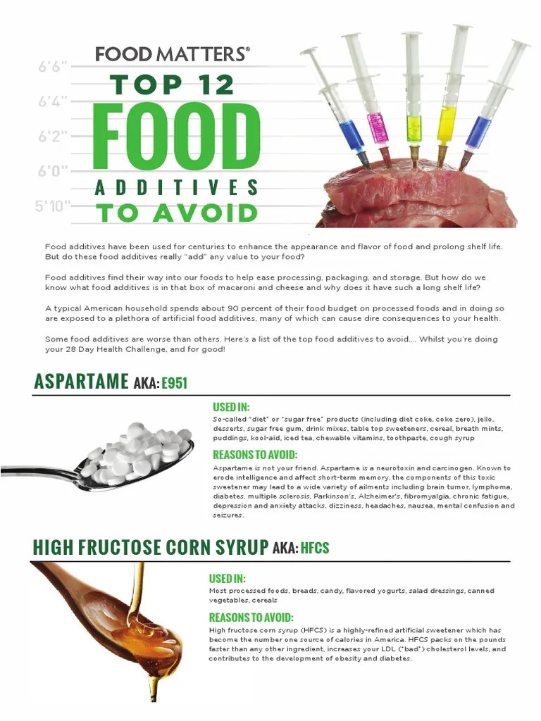 Top 12 Food Additives To Avoid PDF Sugar Substitute Foods