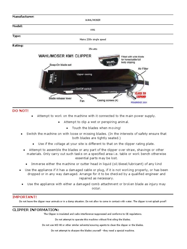 Wahl Km1 Clippers Instructions | PDF | Brush | Hair