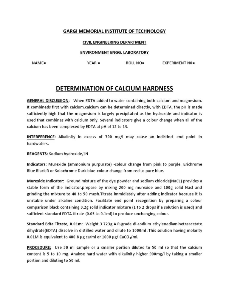 Determination of Calcium Hardness PDF