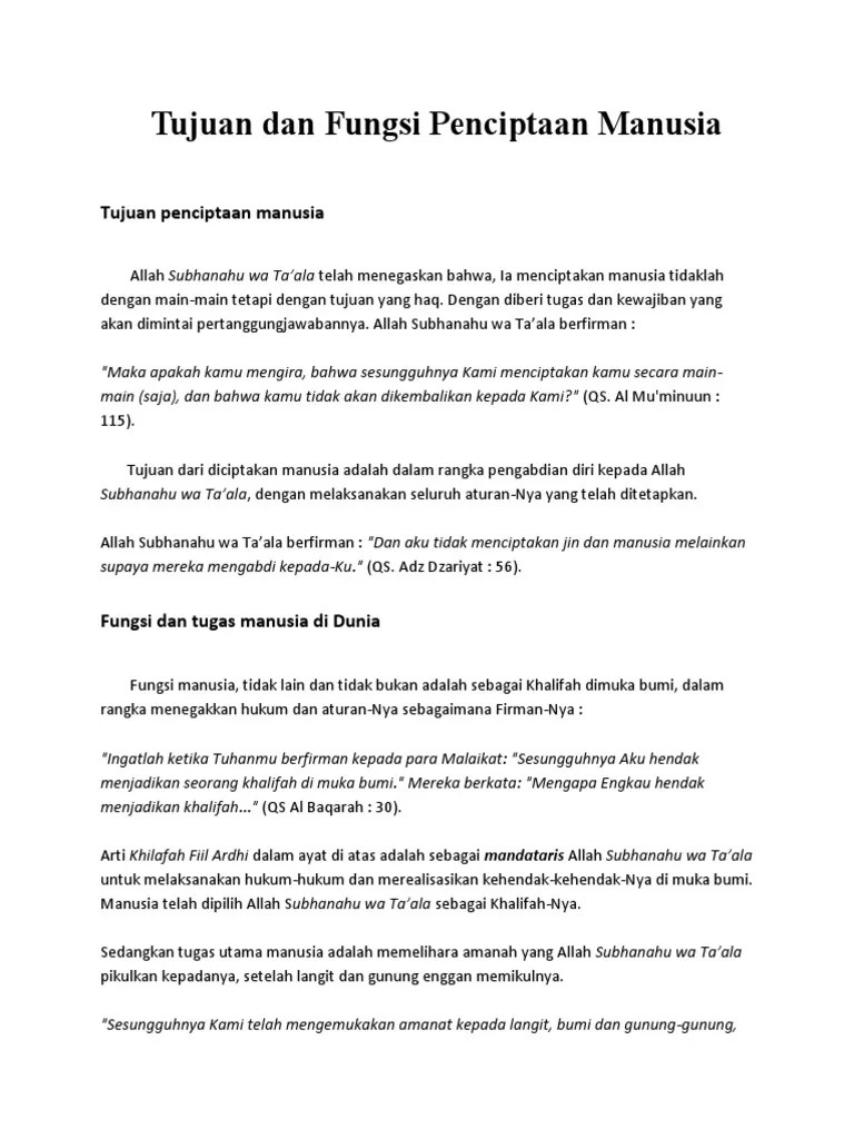 Tujuan Dan Fungsi Penciptaan Manusia | PDF