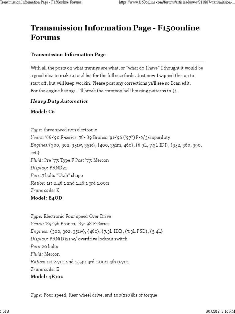 Transmission Information F150 | PDF | Ford F Series | Automatic