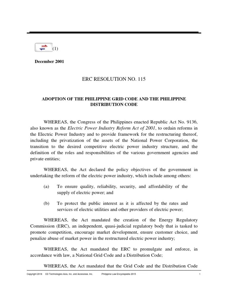 Philippine Distribution Code Electrical Grid Electric Power