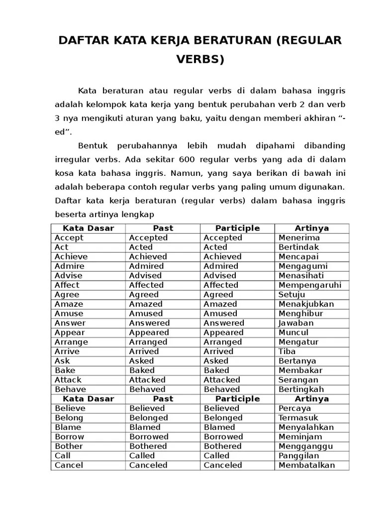 Daftar Kata Kerja Beraturanamptidak Beraturan | PDF