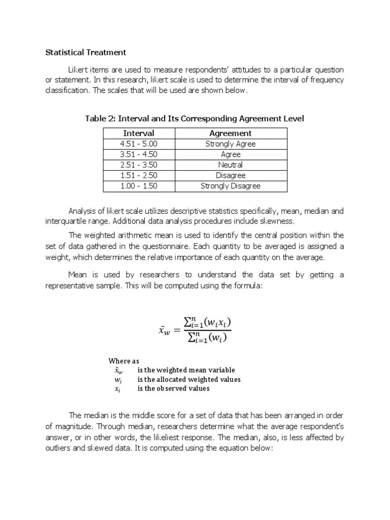 Statistical Treatment 22018 Median Likert Scale