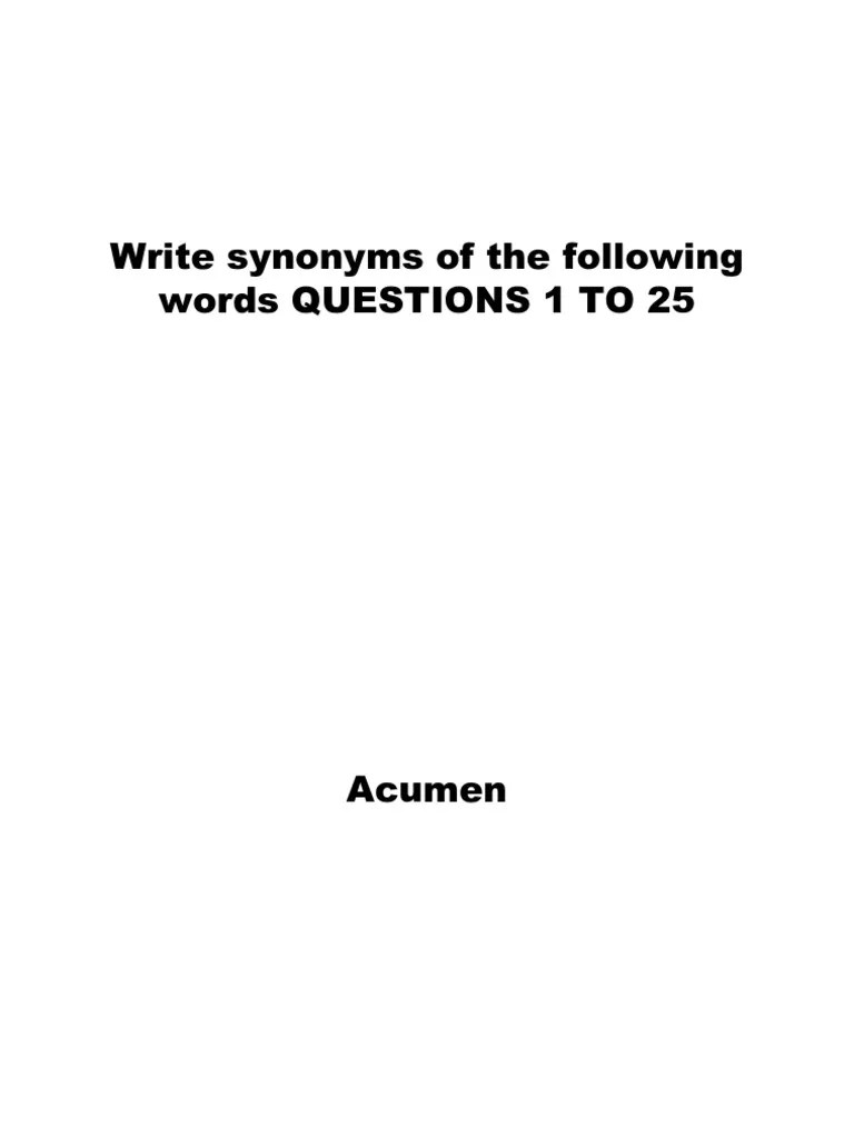 Write Synonyms of the Following Words