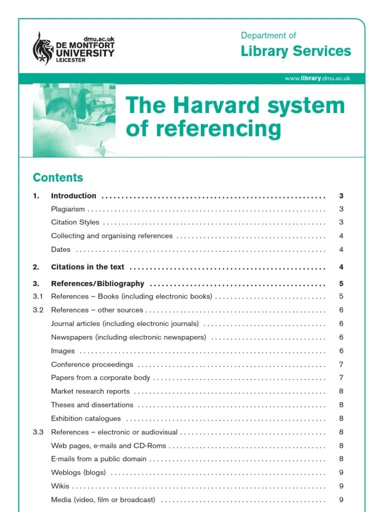 The Harvard system of Referencing Citation Bibliography