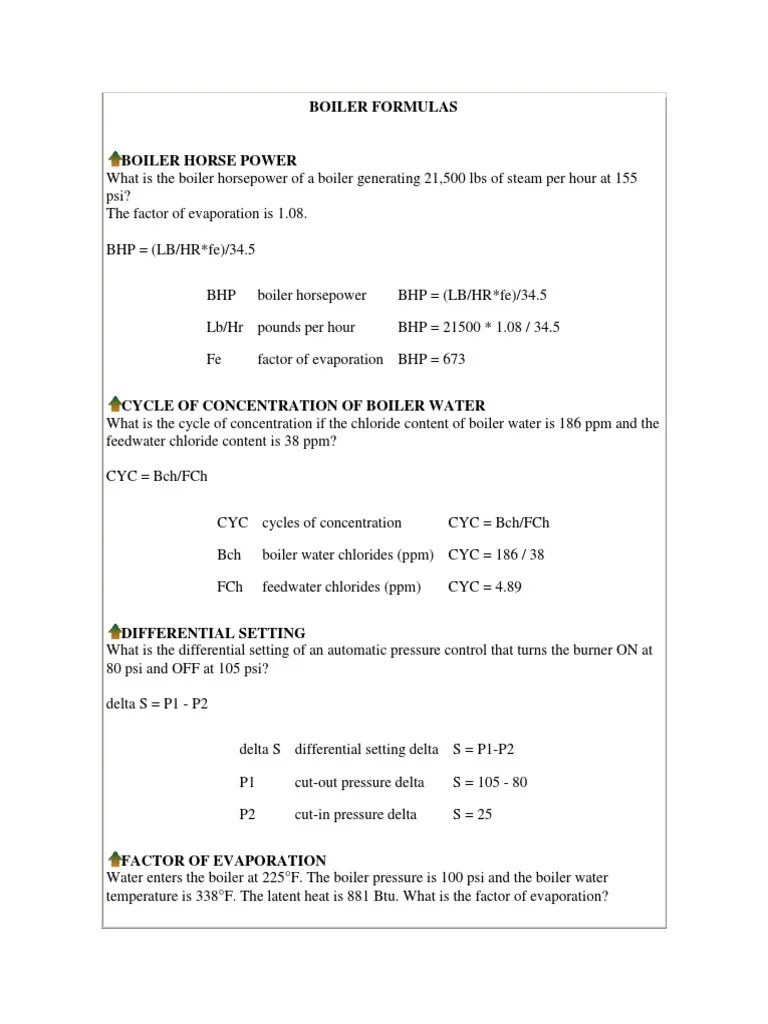 Boiler Formulas PDF Horsepower Boiler