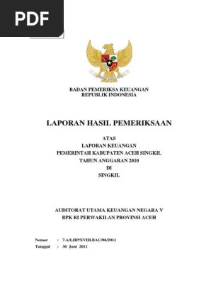 092 LKPD Kab Aceh Singkil 2010 | PDF