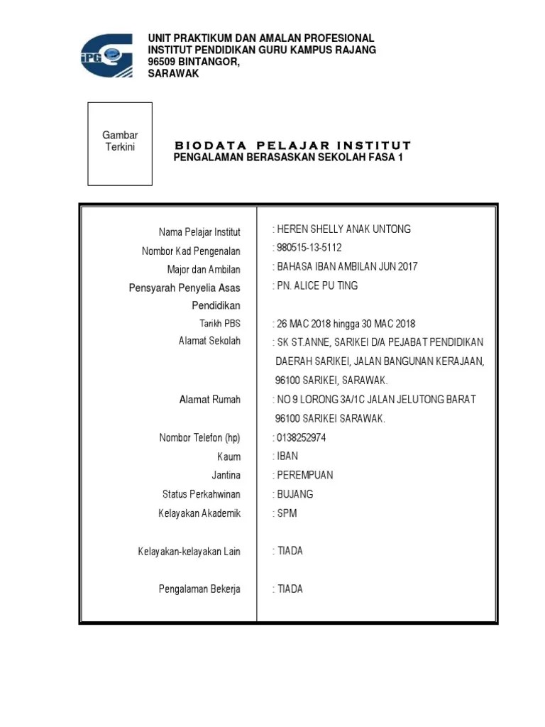 Borang Biodata Pelajar PBS | PDF