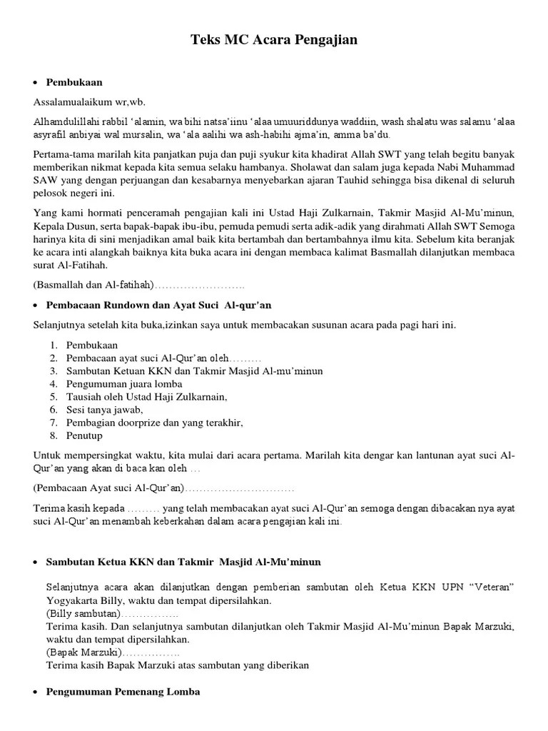 Teks MC Acara Pengajian | PDF
