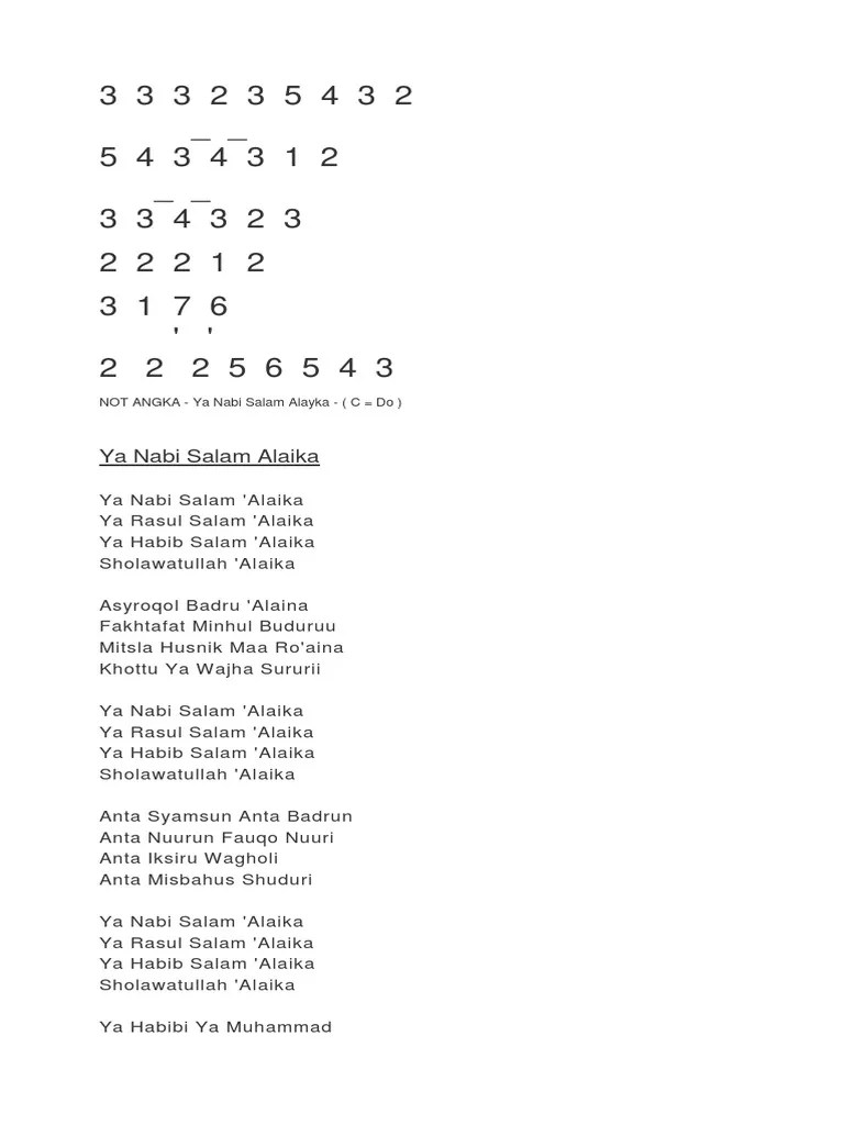 Not Angka Ya Nabi Salam | PDF