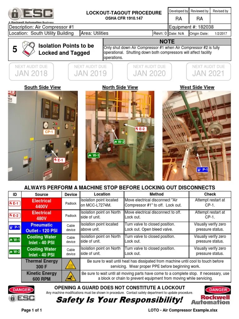 LOTO Air Compressor Example Mechanical Engineering Chemical Engineering