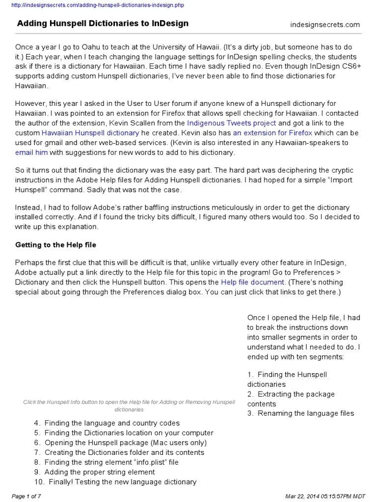 Adding Hunspell Dictionaries To InDesign PDF PDF Adobe In Design Directory
