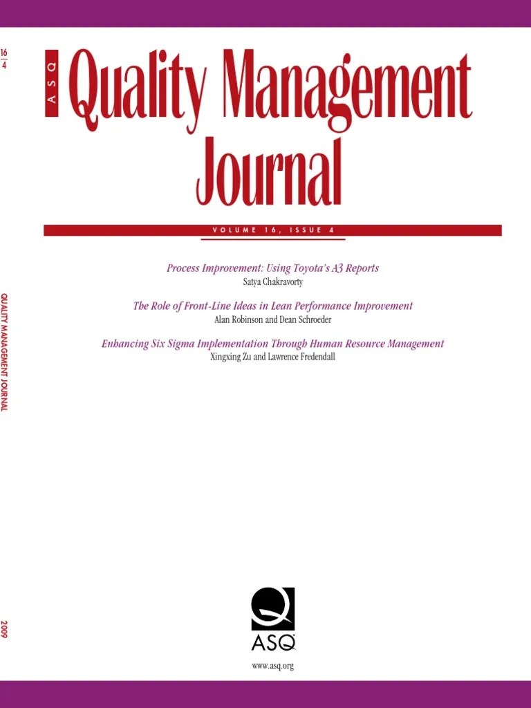 Quality Management Journal Volume 16 Issue 4 Action Research Six Sigma