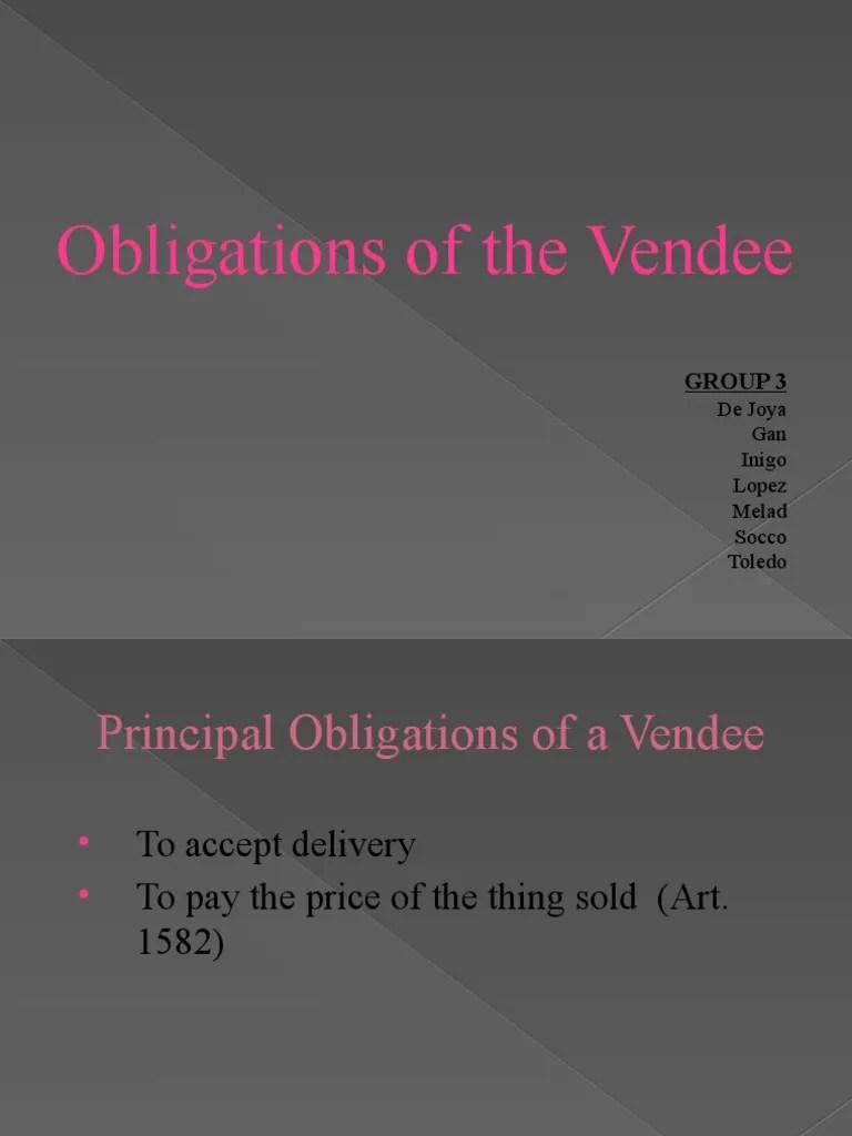 Obligations of The Vendee Group 3 PDF Breach Of Contract Business