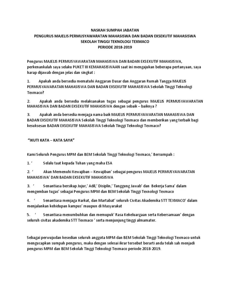 Naskah Sumpah Jabatan Bem | PDF