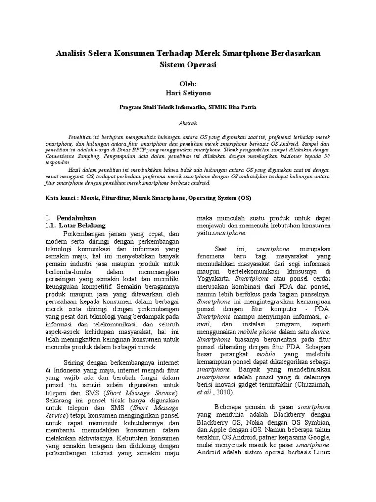 Jurnal Analisis Selera Konsumen Terhadap Merek Smartphone Berdasarkan  Sistem Operasi | PDF