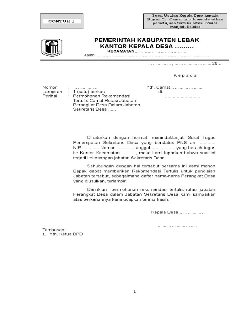 Format surat rekomendasi camat untuk izin usaha. Contoh Surat Lamaran Menjadi Sekdes Kumpulan Contoh Surat Dan Soal Terlengkap