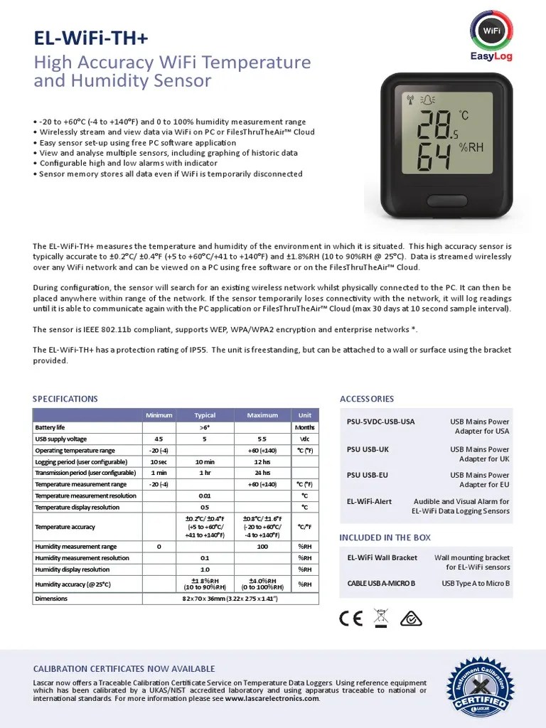 Easylog Data Logger El Wifi Thplus PDF Relative Humidity Wi Fi