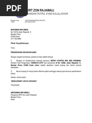 20 Contoh Surat Akuan Bujang Negeri Johor