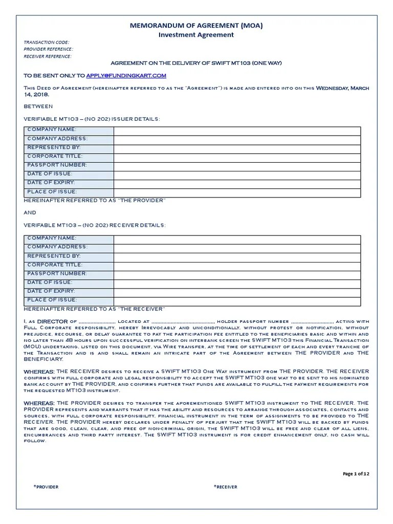 Moa Mt103 202 One Way Wire Transfer Payments