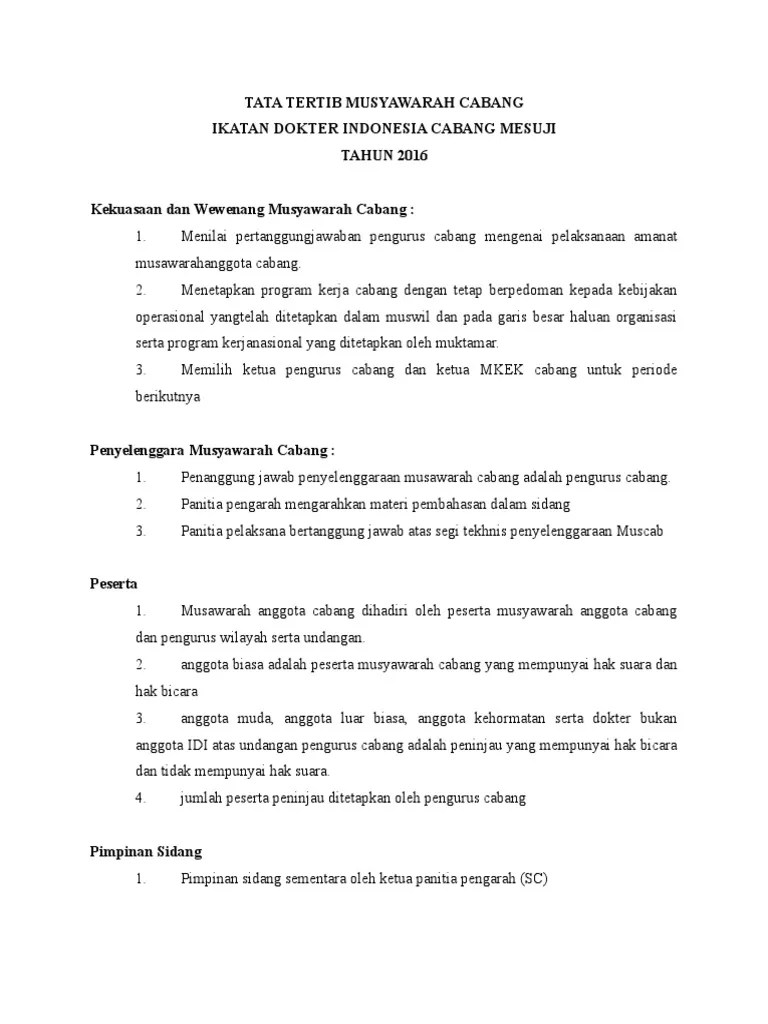 Tata Tertib Musyawarah Cabang | PDF