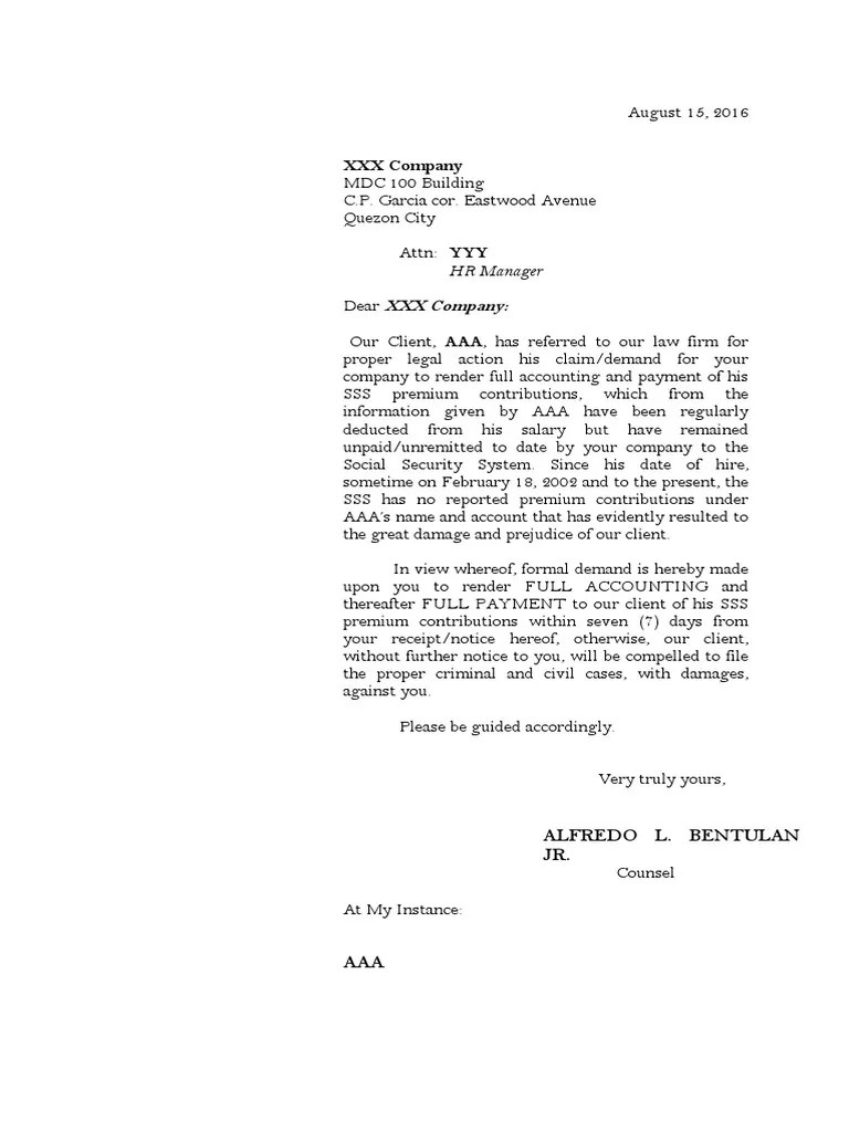 Sample Demand Letter For Accounting & Payment PDF