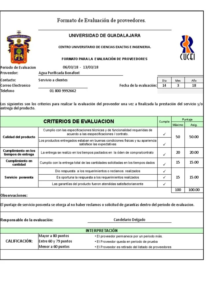 12.3 Formato de Evaluación de Proveedores. Business Science