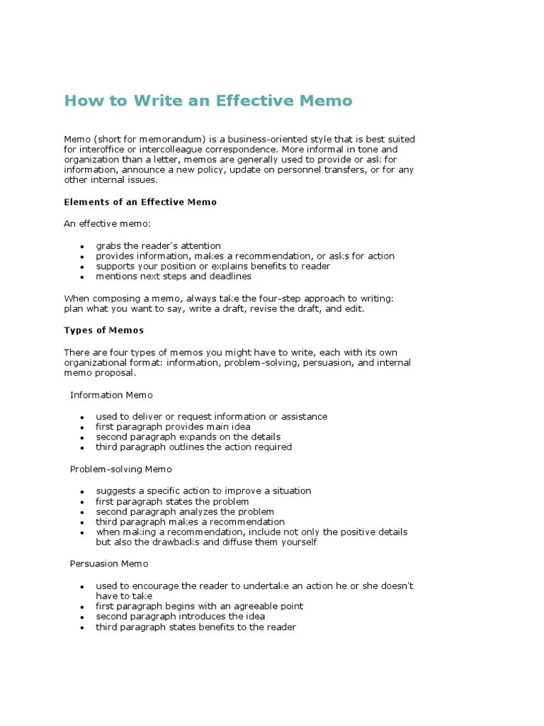 How To Write An Effective Memo PDF Memorandum Paragraph