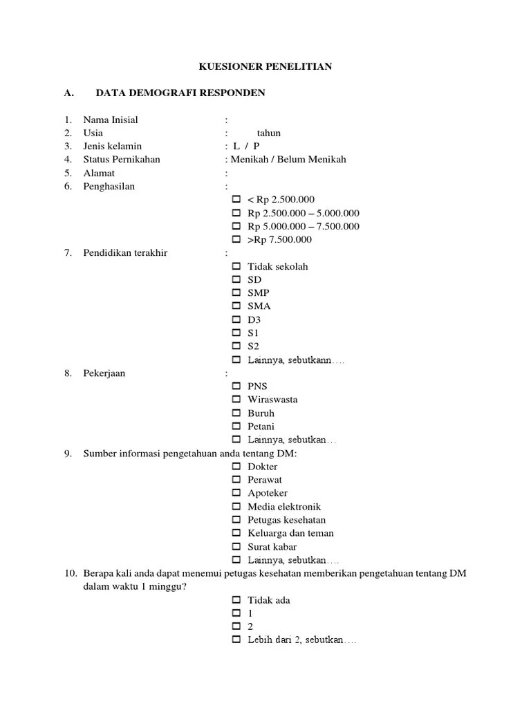 Kuesioner Data Demografi | PDF