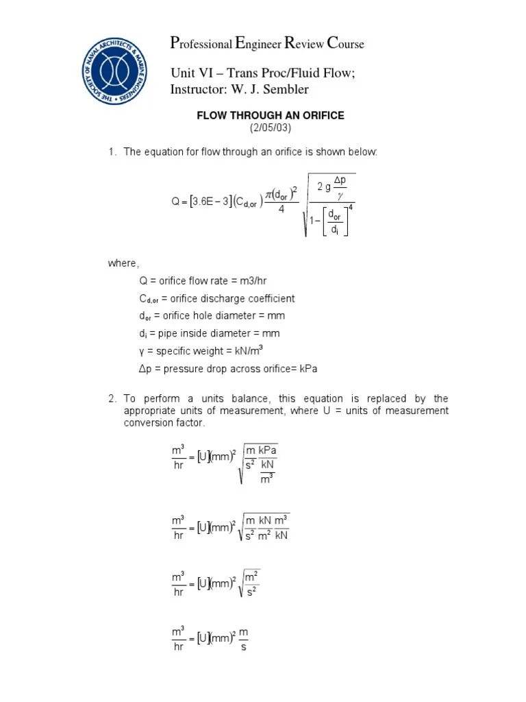 Flow Through an Orifice Deriving the Dimensionless Flow Rate Equation