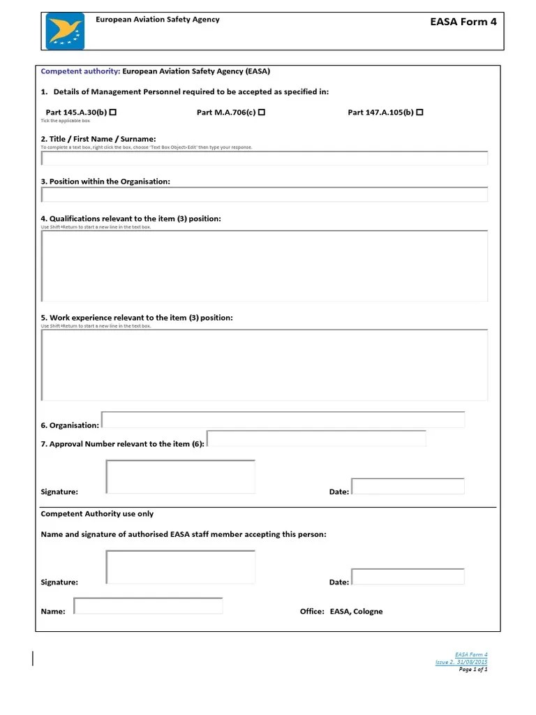 A3. EASA Form 4 Aviation Government