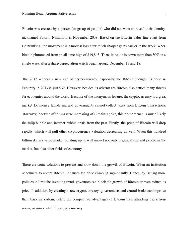 Argumentative Essay adasds 30115130 Cryptocurrency