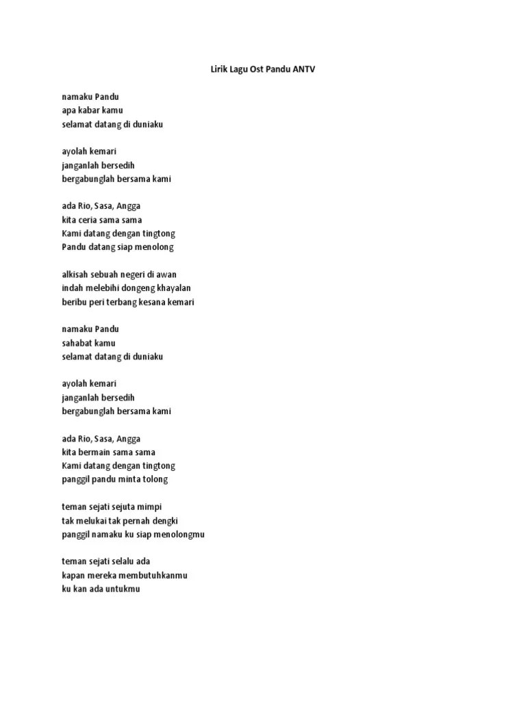Lirik Lagu Ost Pandu ANTV | PDF