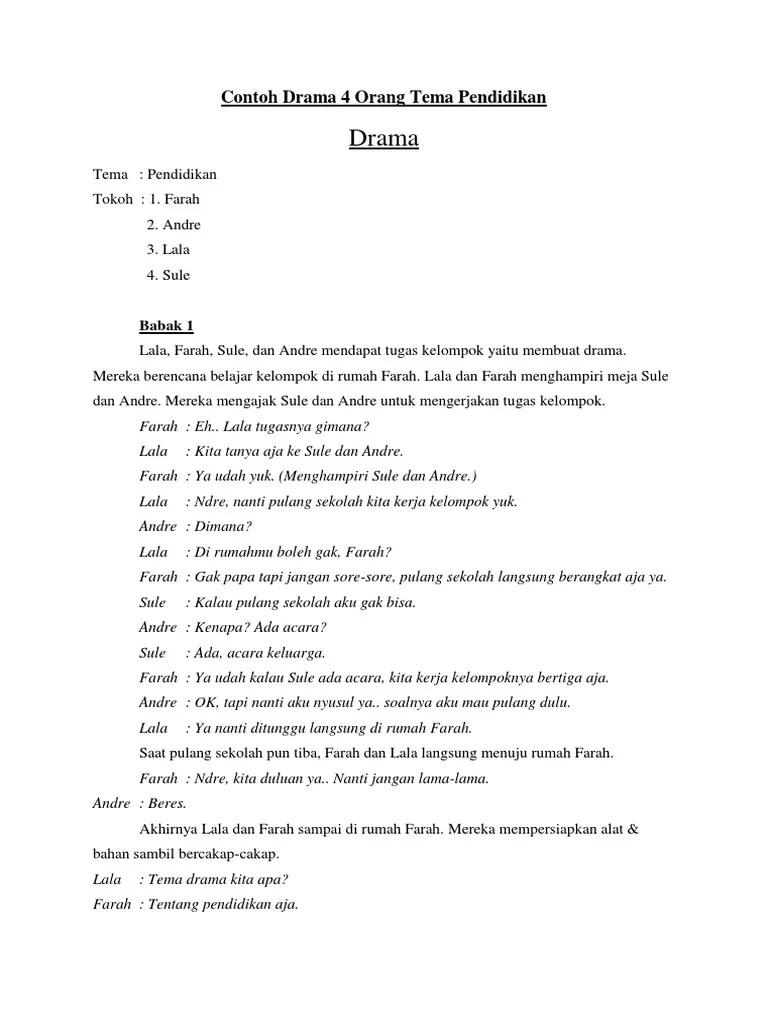 Naskah Drama Tema Pendidikan 4 Orang - Terkait Pendidikan