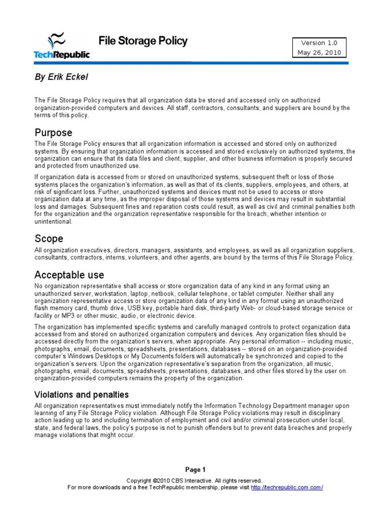 File Storage Policy PDF Computer File File System