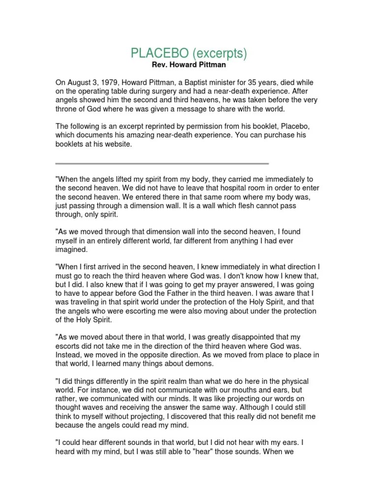 Howard Pittman Placebo PDF John The Baptist Christianity