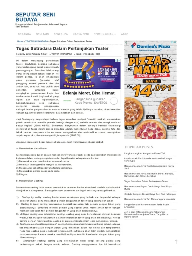 Tugas Sutradara Dalam Pertunjukan Teater - Seputar Seni Budaya | PDF