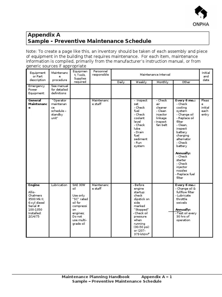 A Sample Preventative Maintenance Schedule PDF PDF Fuel Injection