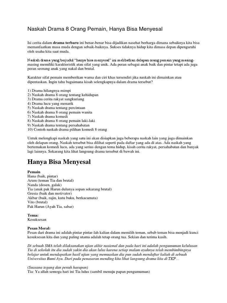 Contoh Naskah Drama Untuk 9 Orang - Mosaicone
