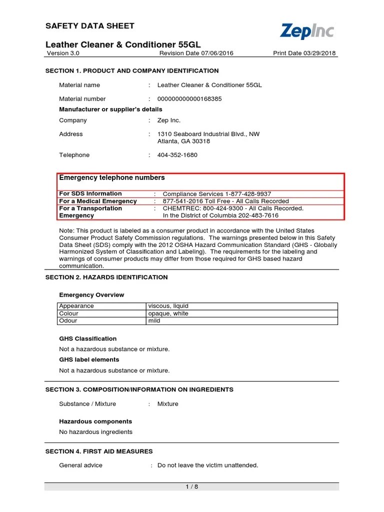 Zep Leather Cleaner MSDS Dangerous Goods Firefighting