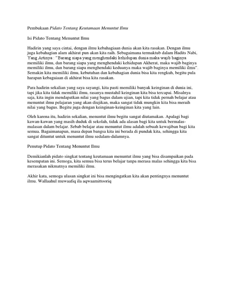 Pidato Singkat Tentang Kewajiban Mencari Ilmu
