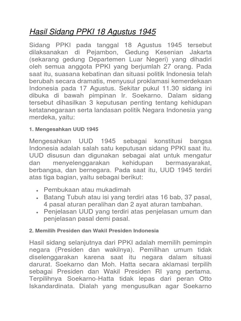 Sidang PPKI TGL 18 Agustus 1945 | PDF