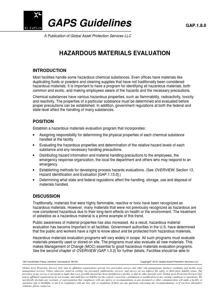 GAPS Guidelines Hazardous Materials Evaluation PDF Dangerous Goods