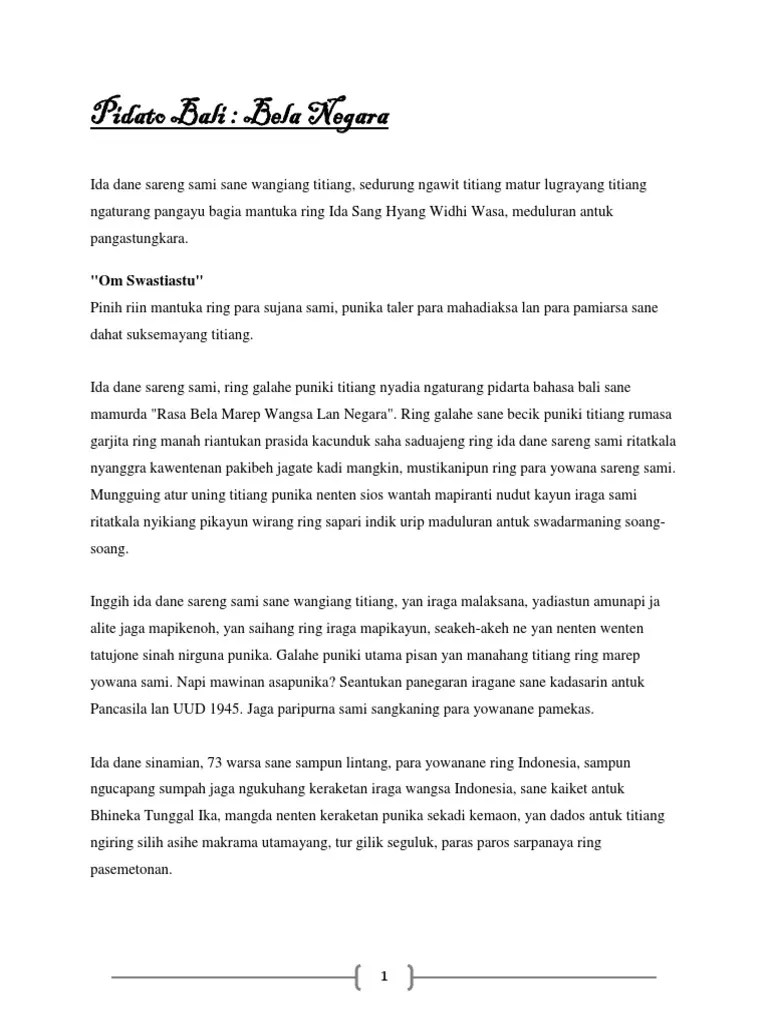 Pidato Bahasa Bali (Bela Negara) | PDF