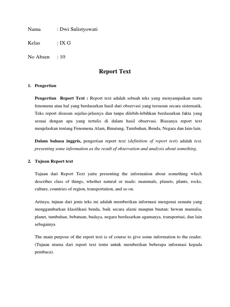 Contoh Laporan Dalam Bahasa Inggris Dan Terjemahannya
