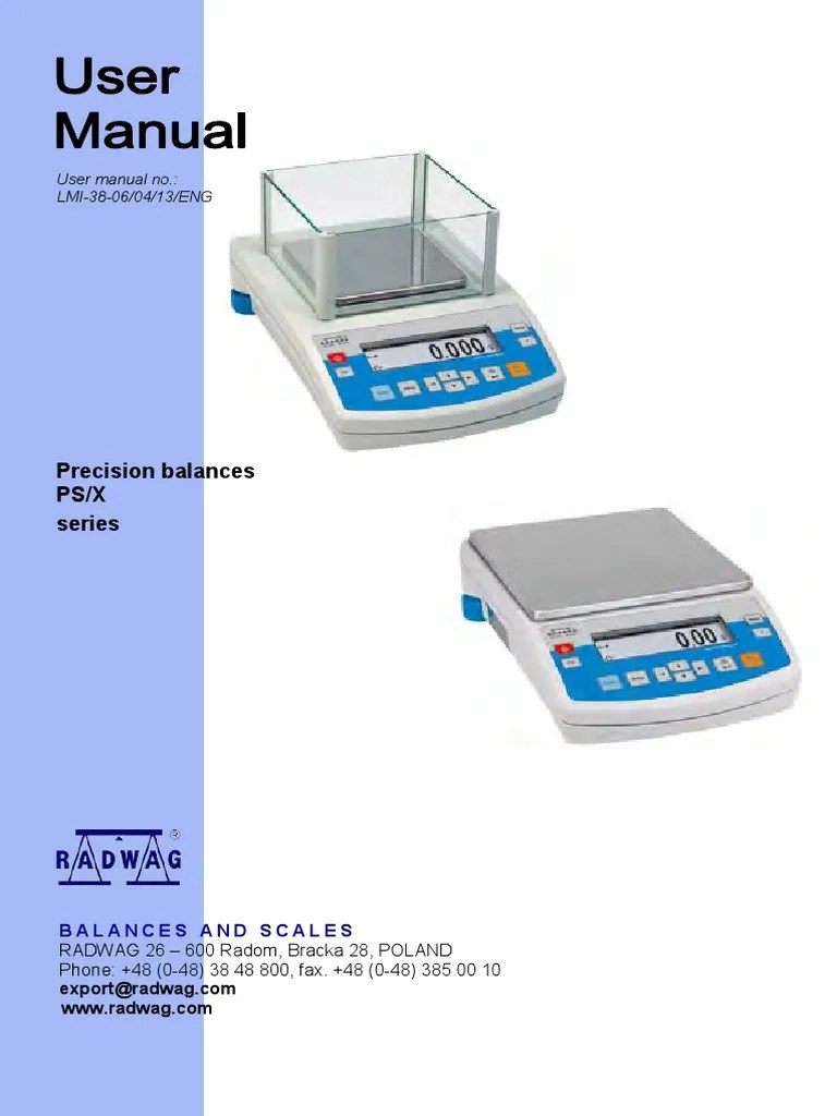Precision Balances User Manual Comprehensive Guide to PS/X Series Balances Covering Technical